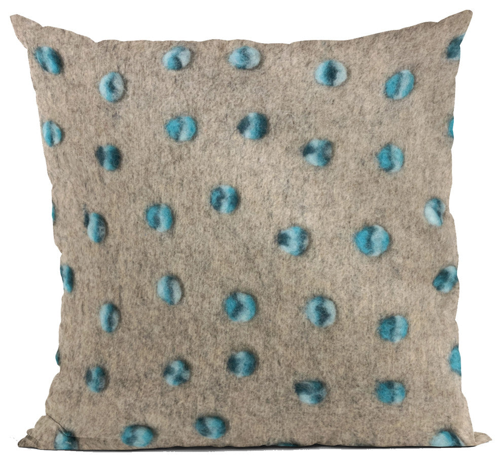 Plutus Blue Wool Dot Luxury Throw Pillow, 18"x18"