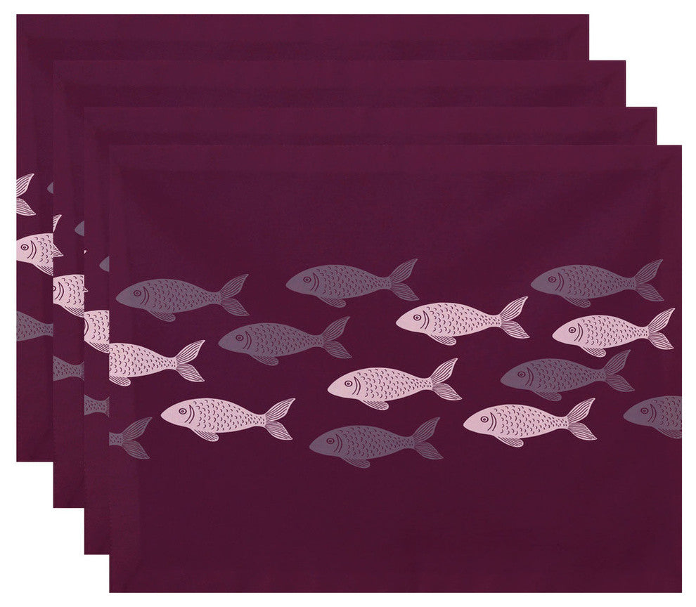18"x14" Fish Line, Animal Print Placemat, Purple, Set of 4