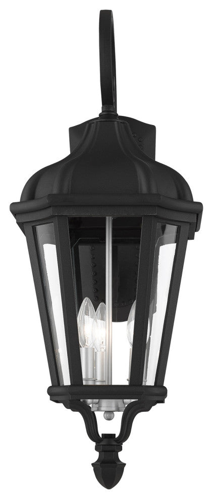 Morgan 3 Light Textured Black, Antique Silver Cluster Large Outdoor Wall Lantern