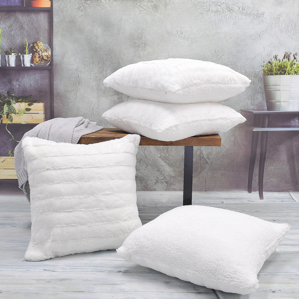 Super Mink Throw Pillow Covers, Set of 4, Bright White