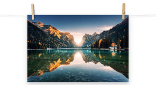 Sunrise Misty Mountain Lake Lively Color Landscape Photo Loose Wall Art Print, 12" X 18"