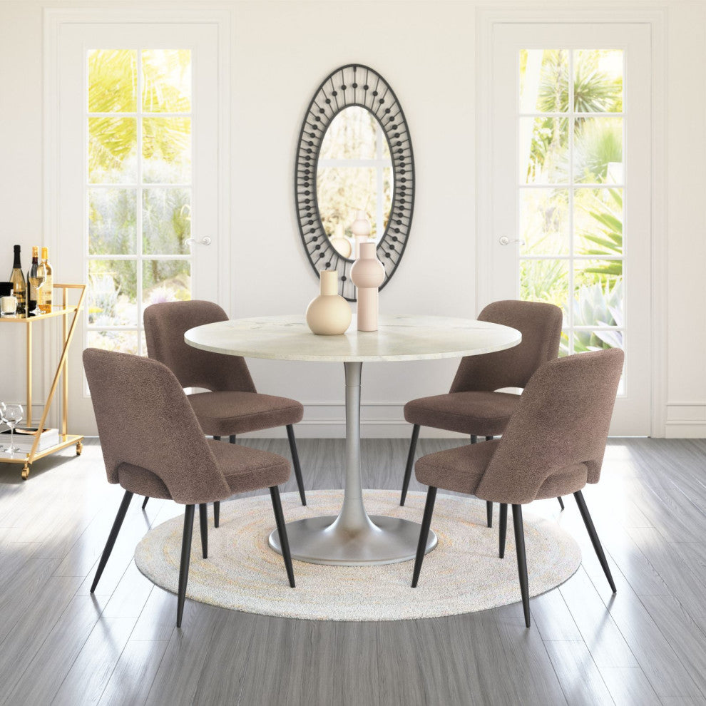 Dining Chair, Set of 2, Steel Metal, Fabric, Brown, Black, Kitchen Cafe Bistro