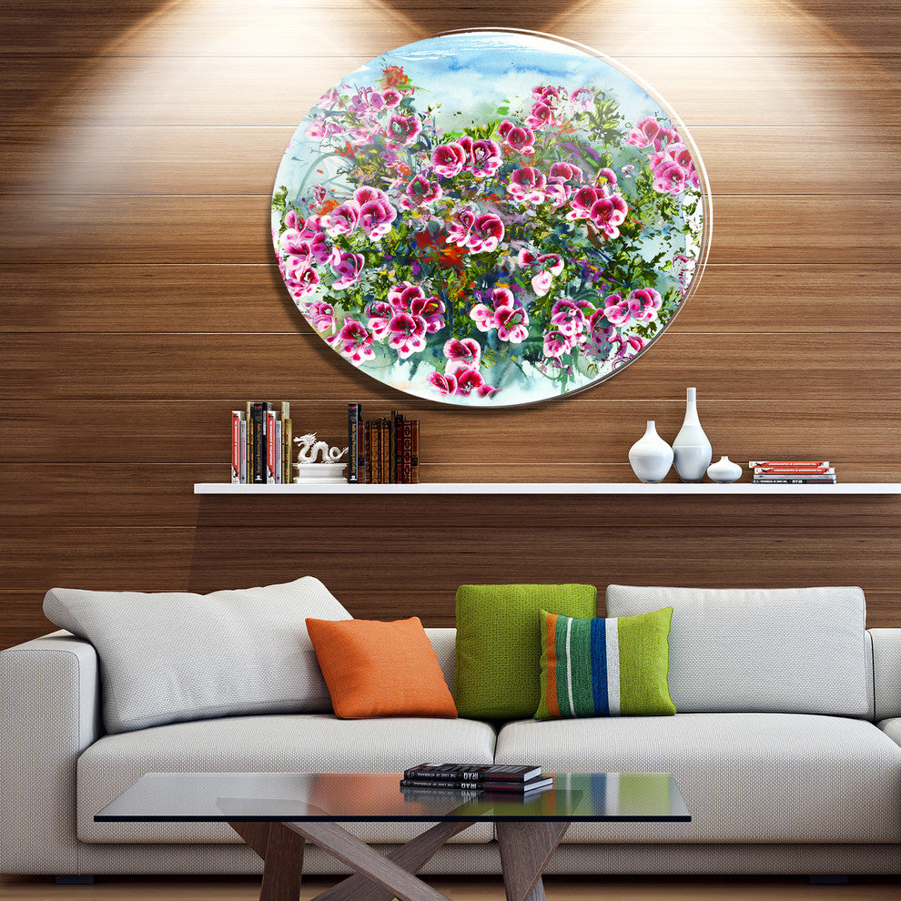 Purple Flowers Watercolor Illustration, Floral Disc Metal Wall Art, 38"