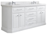 72" Palace Quartz Carrara Pure White Vanity With Hardware, Faucets in Chrome