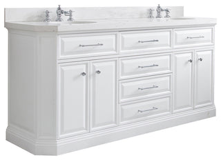 72" Palace Quartz Carrara Pure White Vanity With Hardware, Faucets in Chrome