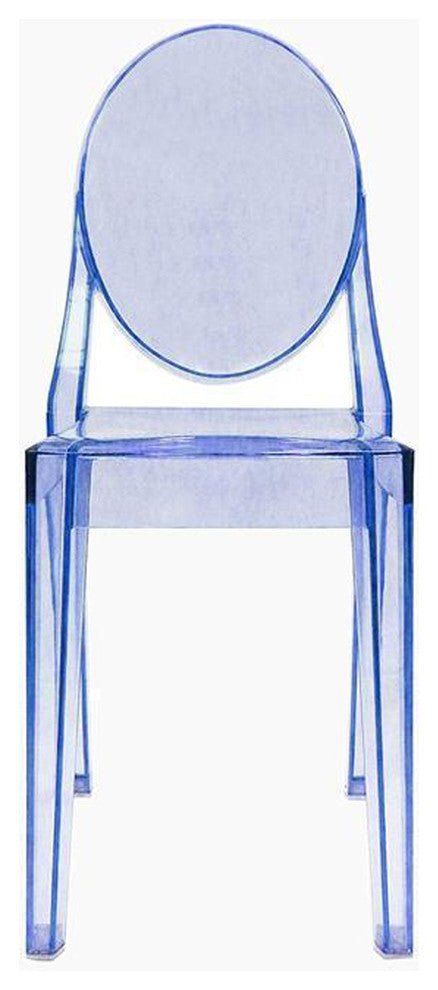 Modern Victoria Dining Chair Polycarbonate Plastic Transparent Blue , Set of 4