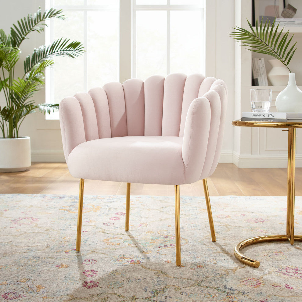 Armchair Accent Tufted Chair, Pink, Velvet, Modern, Mid Century Hotel Lounge