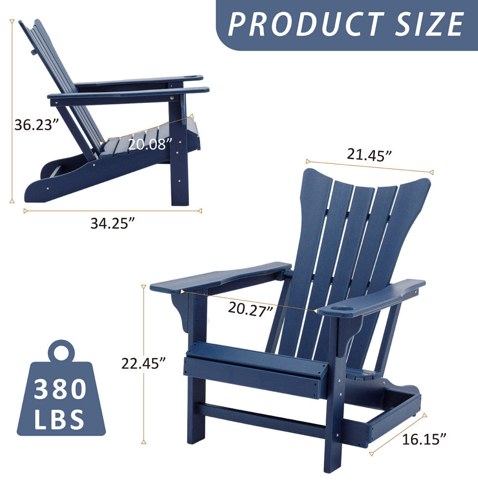 Modern Plastic Weather-Resistant Adirondack Chairs, Navy Blue