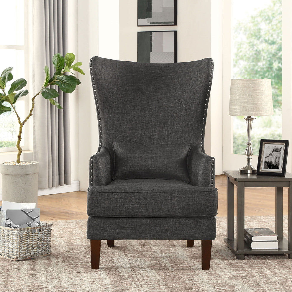 Kori Wingback Accent Chair with Nailhead Trim, Gray