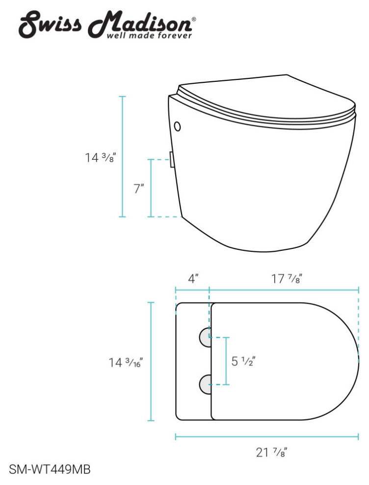 St. Tropez Wall-Hung Toilet Bowl Only, Matte Black