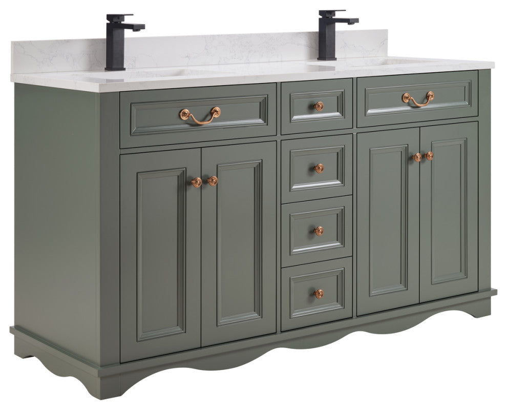 Legion Furniture WS2512 Series Bathroom Sink Vanity, Pewter Green, 60", Artificial Stone Top, Double Sink