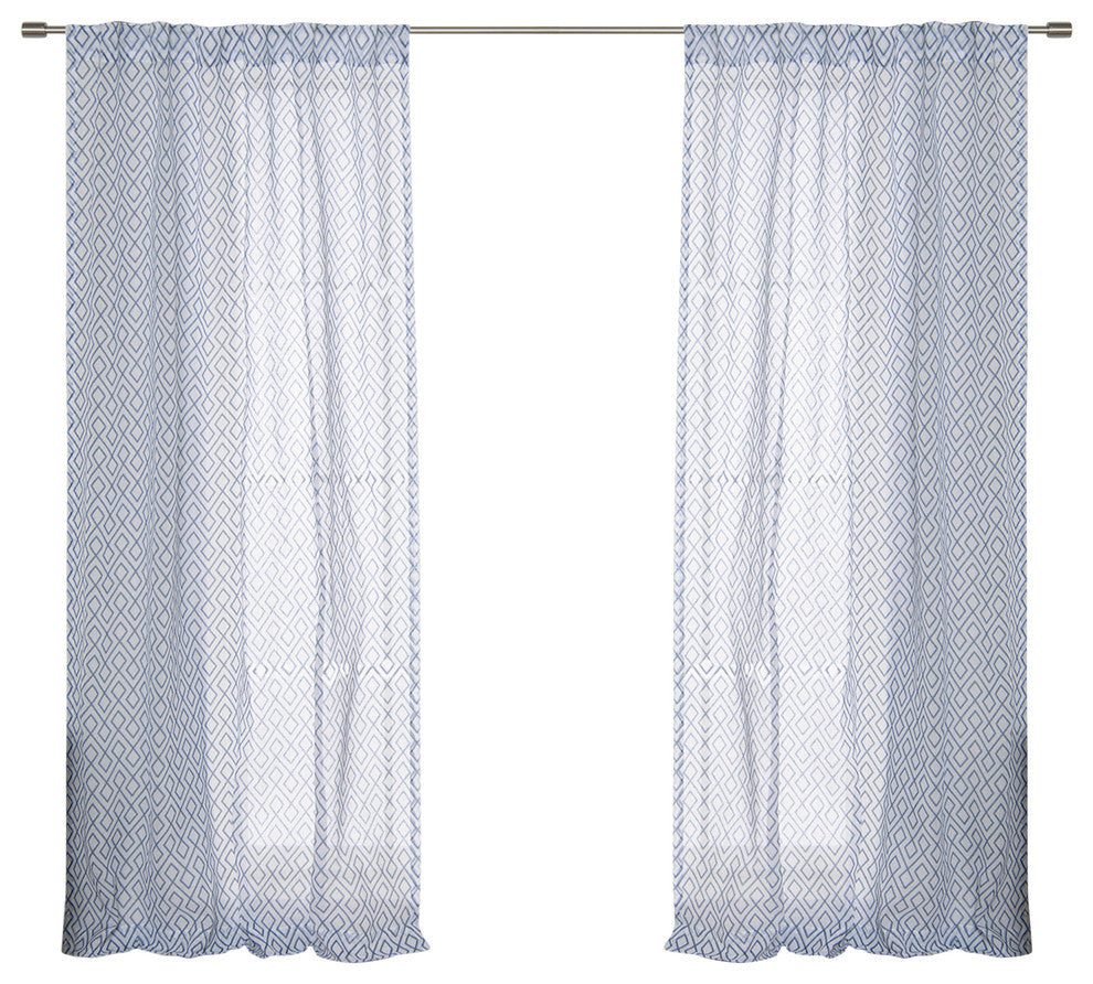 Faux Linen Diamond Trellis Curtains, Indigo, 52"x84", Set of 2