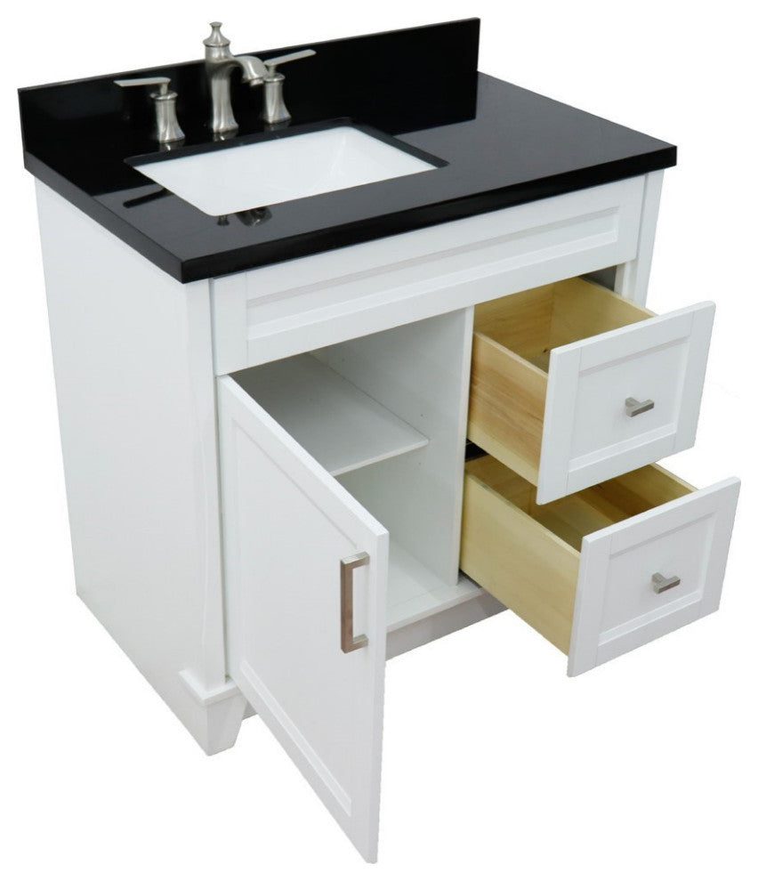 37" Single Sink Vanity, White Finish With Black Galaxy Granite
