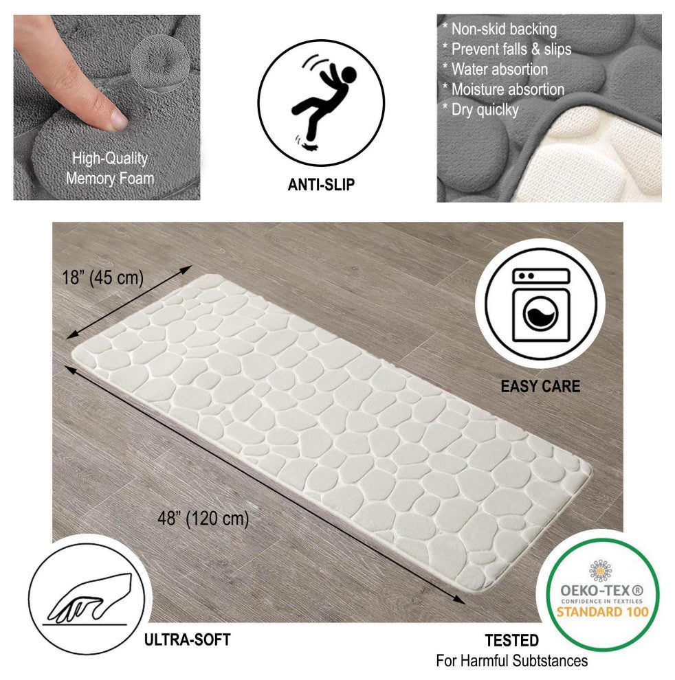 Bath Rug Memory Foam Mat 3D Pebble, Beige, Runner Mat 48"