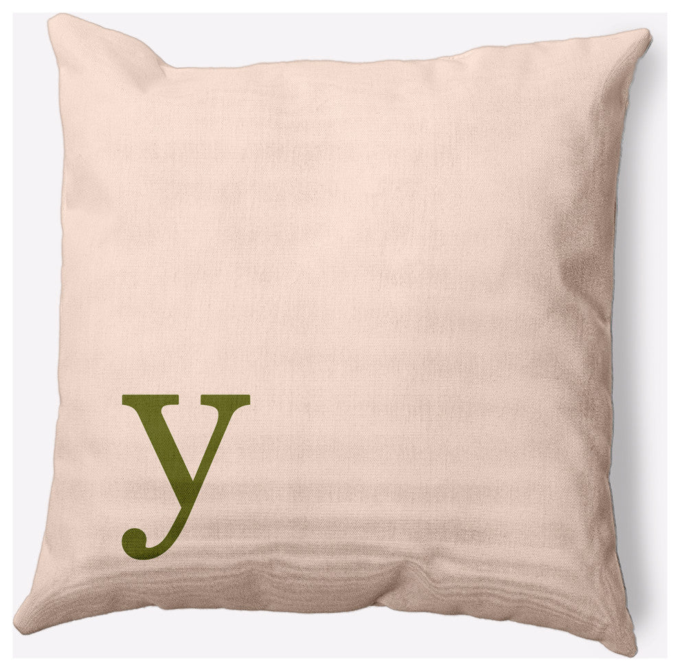 18" x 18" Modern Monogram Indoor/Outdoor Polyester Throw Pillow, Olive
