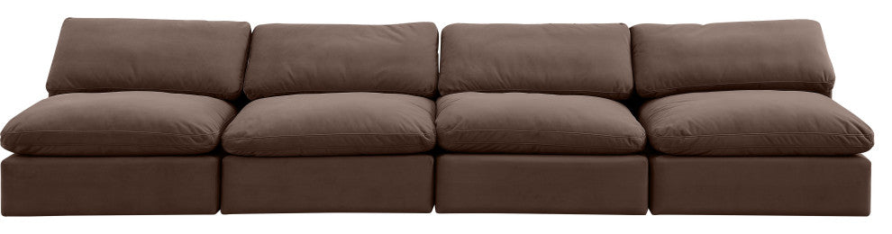 Comfy Upholstered Modular Sofa, Brown, 4-Piece: 4 Armless Chair, Velvet