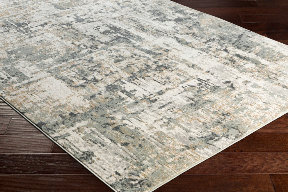 Surya Quatro QUA-2302 5'3"x7'3" Rug, Silver Gray/Medium Gray/Tan/White/Charcoal