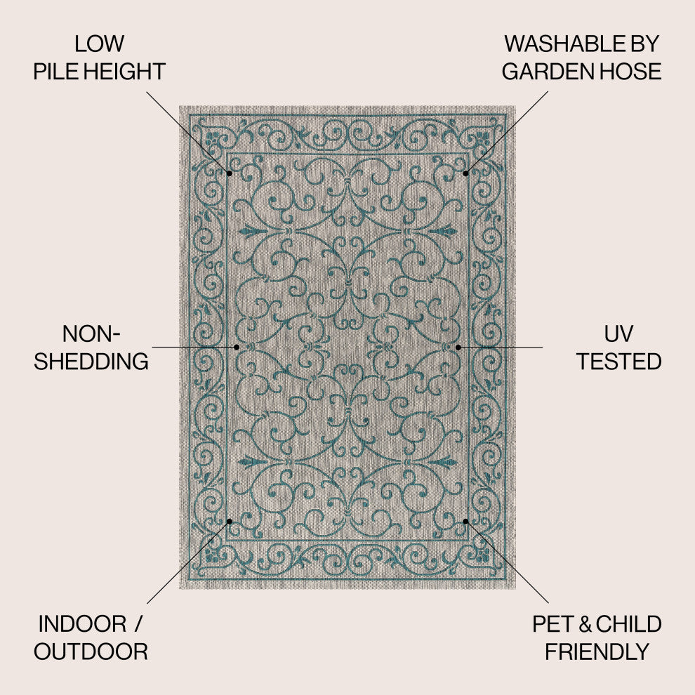 Charleston Vintage Filigree Textured Weave Indoor/Outdoor Area Rug