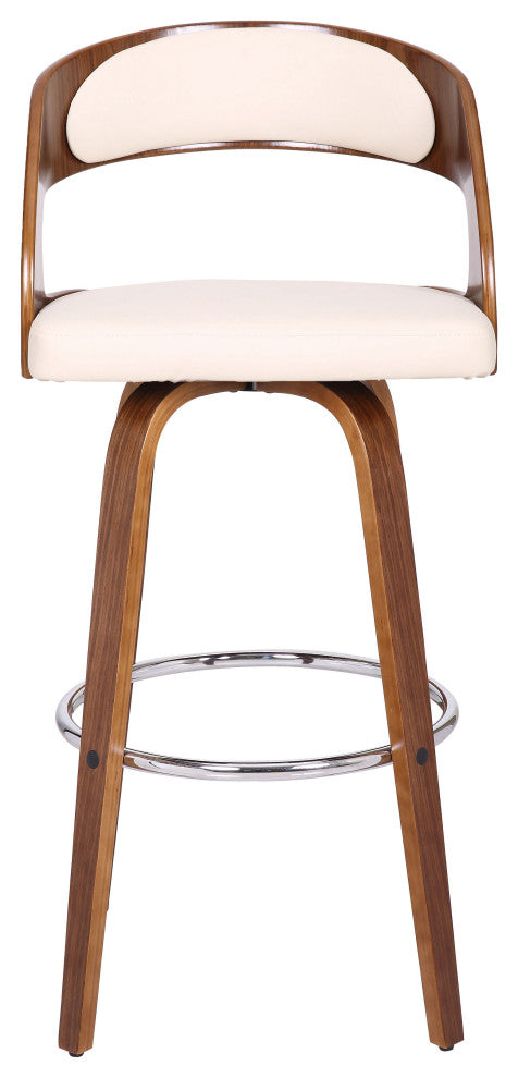 Cream Faux Leather Modern Walnut Wooden Bar Stool