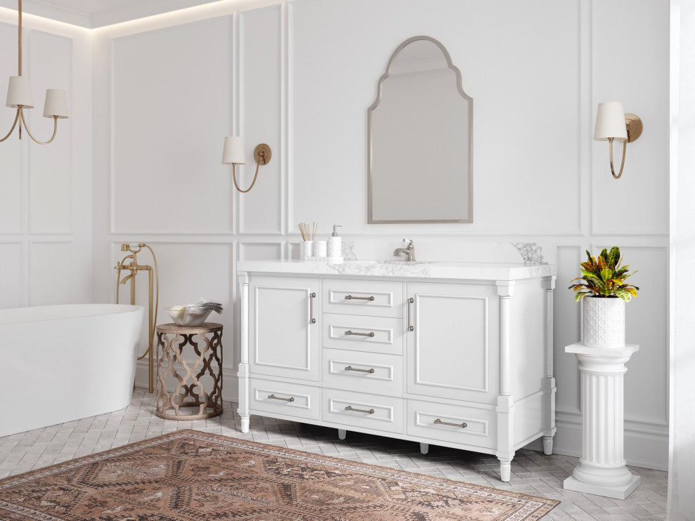 Aberdeen 60 Single Bathroom Vanity in White 2" Calacatta Nuvo