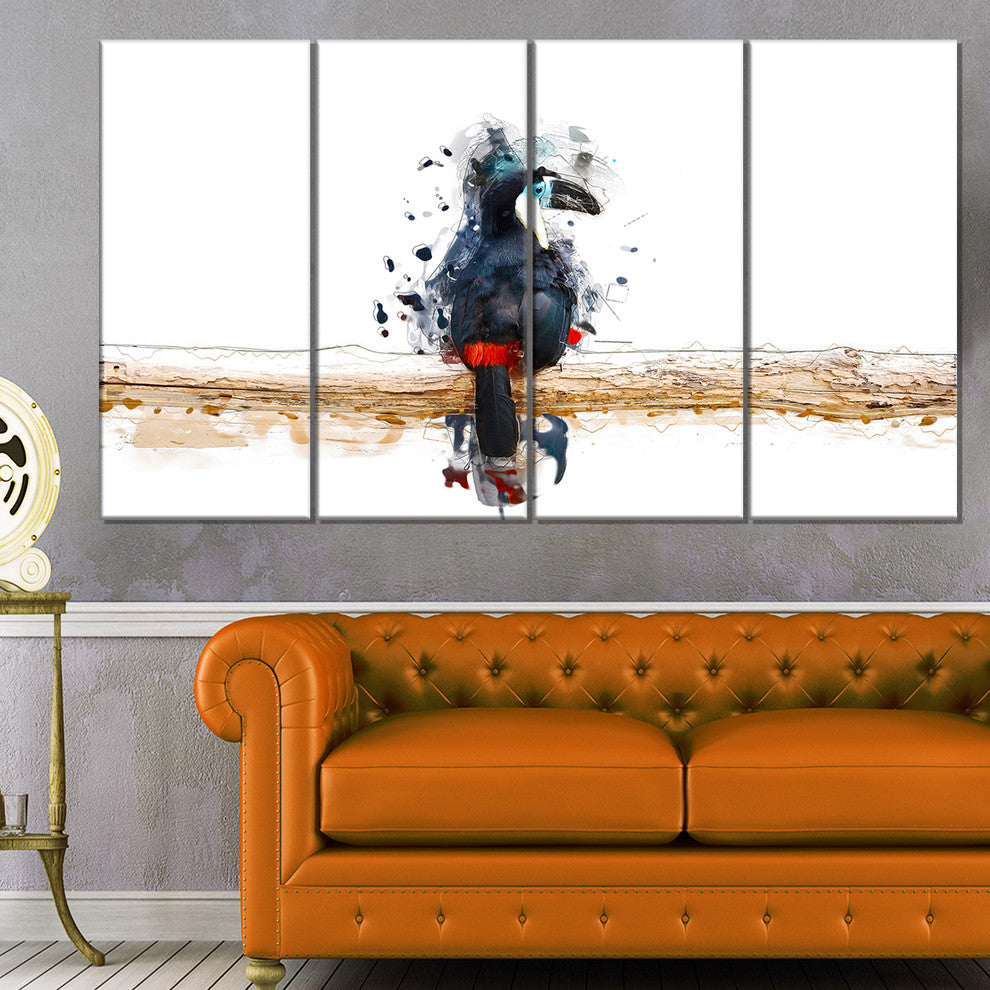 Toucan on the Branch, Animal Canvas Wall Art, 48"x28", 4 Panels