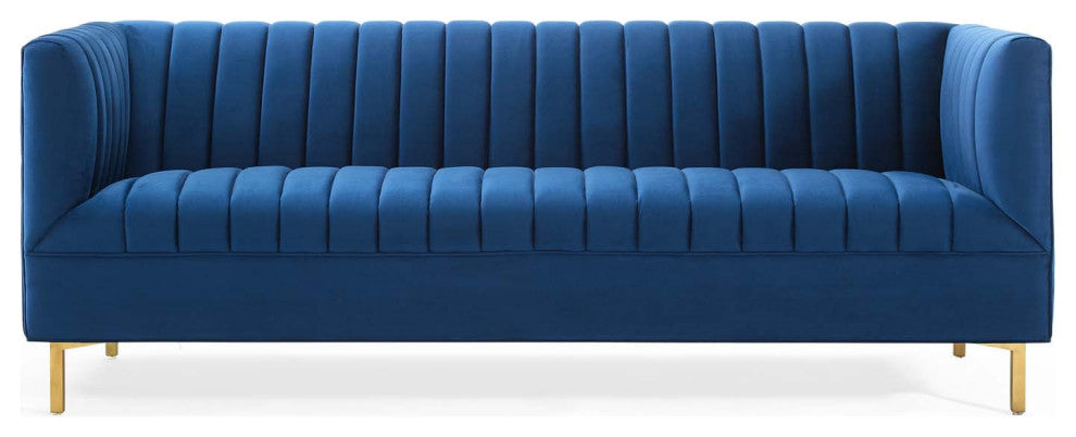 Tufted Sofa, Velvet, Blue Navy, Modern, Living Lounge Hotel Lobby Hospitality