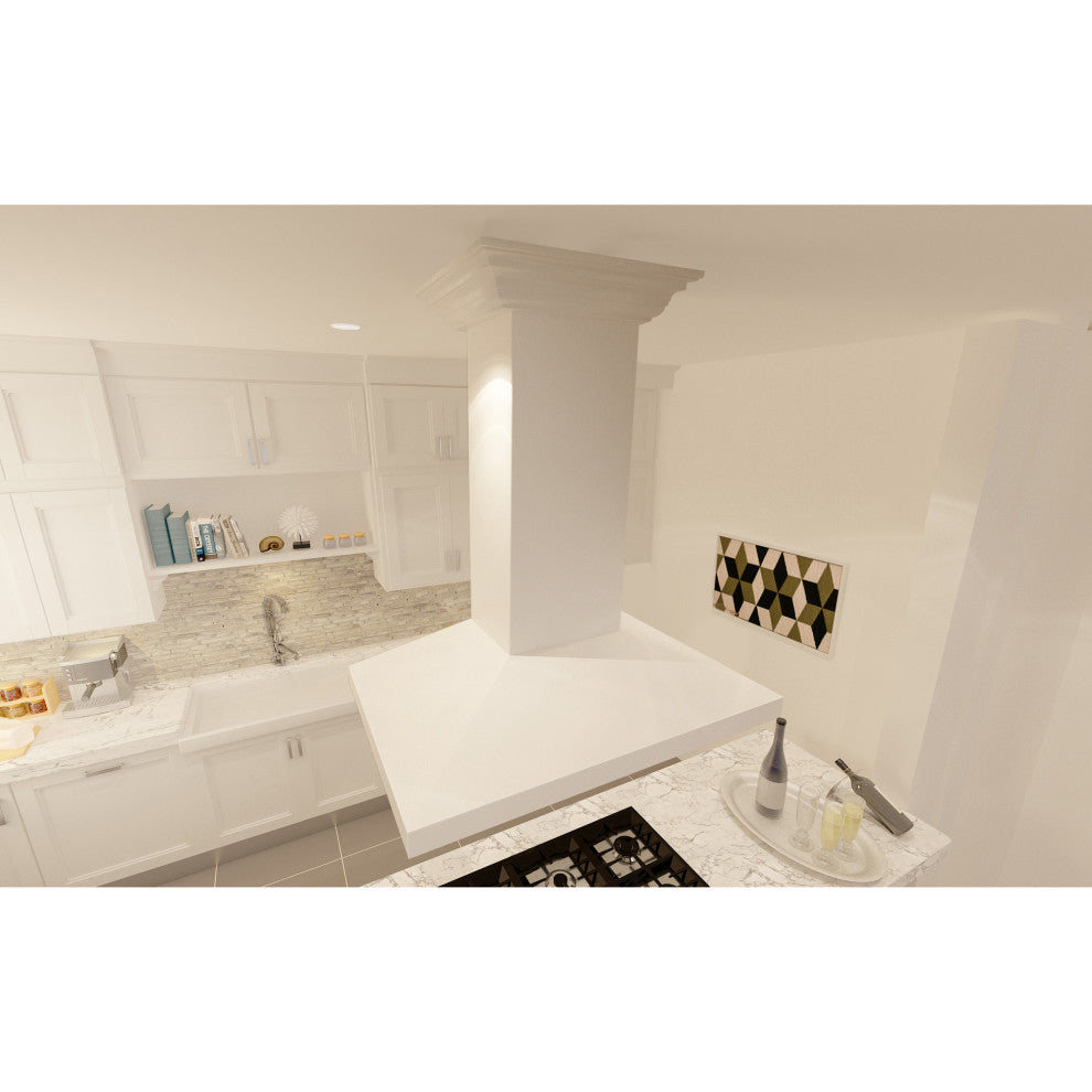 ZLINE 30 in. Wooden Island Mount Range Hood, White Includes Motor, KBiTT-30