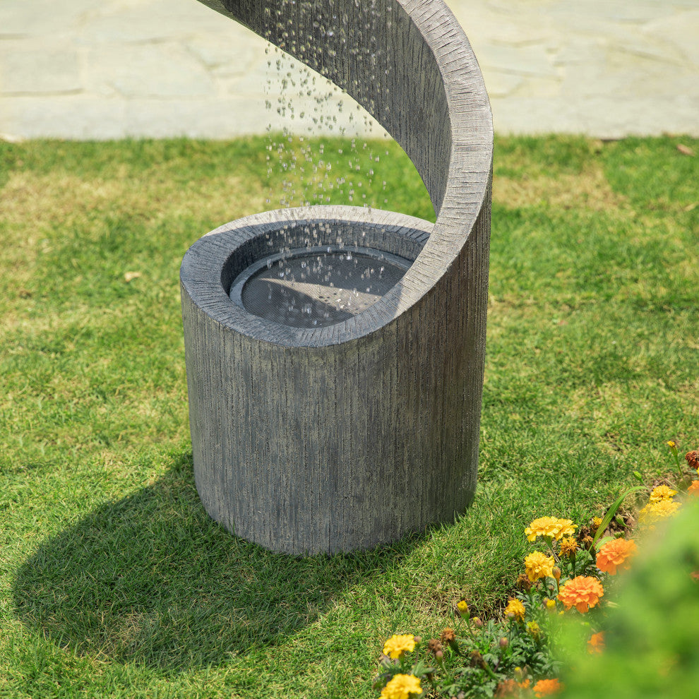 40"H Curving Shaped Outdoor Polyresin Gray Fountain With LED Light and Pump