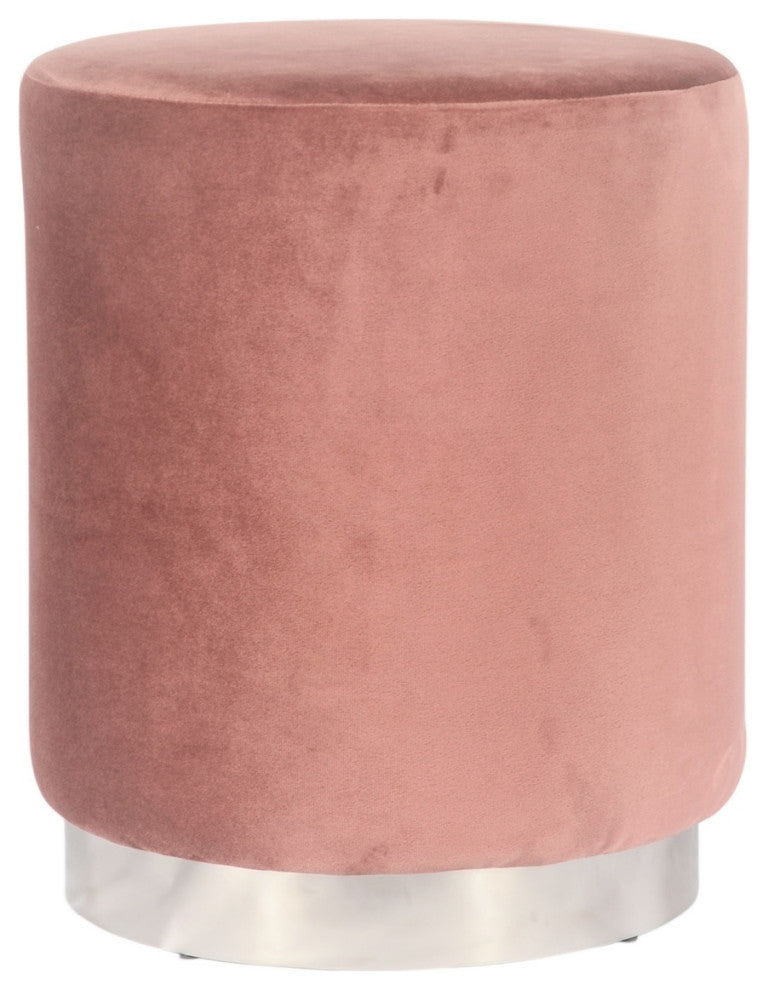 GILDA Pouf in Stylish Rose Velvet with Silvered Metal Base