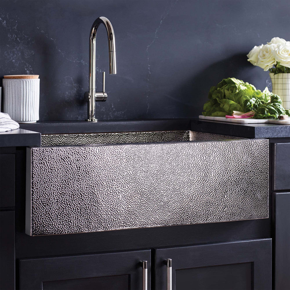 Pinnacle Copper Farmhouse Kitchen Sink, Polished Nickel