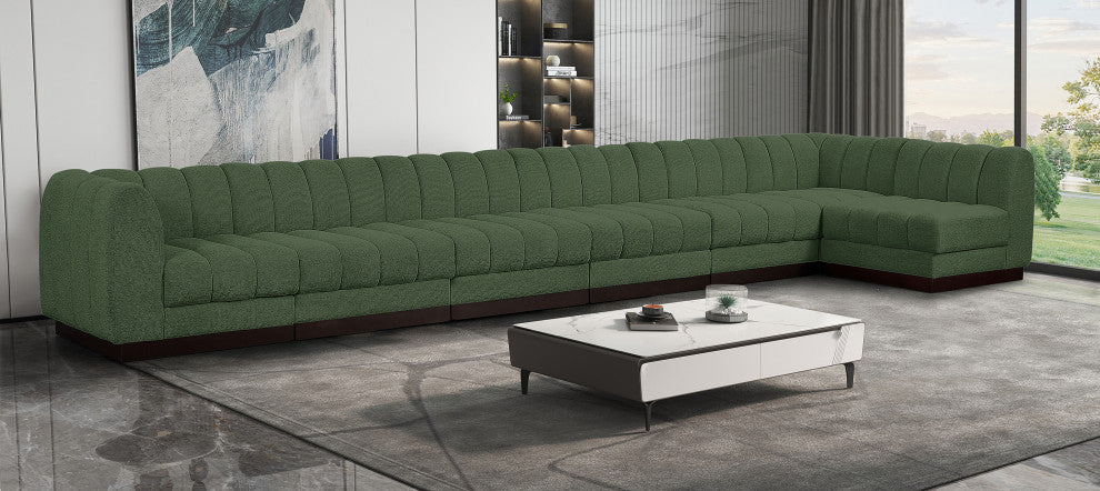 Quinn Chenille Upholstered 7-Piece L-Shaped Modular Sectional, Green