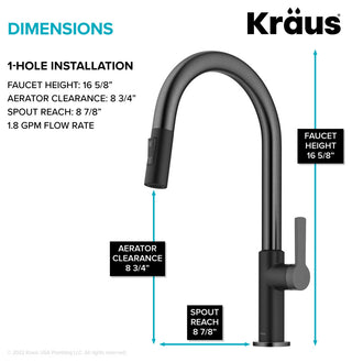 Oletto Pull-Down 1-Hole Kitchen Faucet, Matte Black/Spot Free Black Stainless