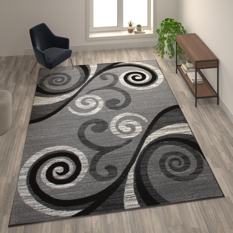 Valli Collection Modern Abstract Pattern Area Rug -Olefin with Jute Backing, Grey, 8' X 10'
