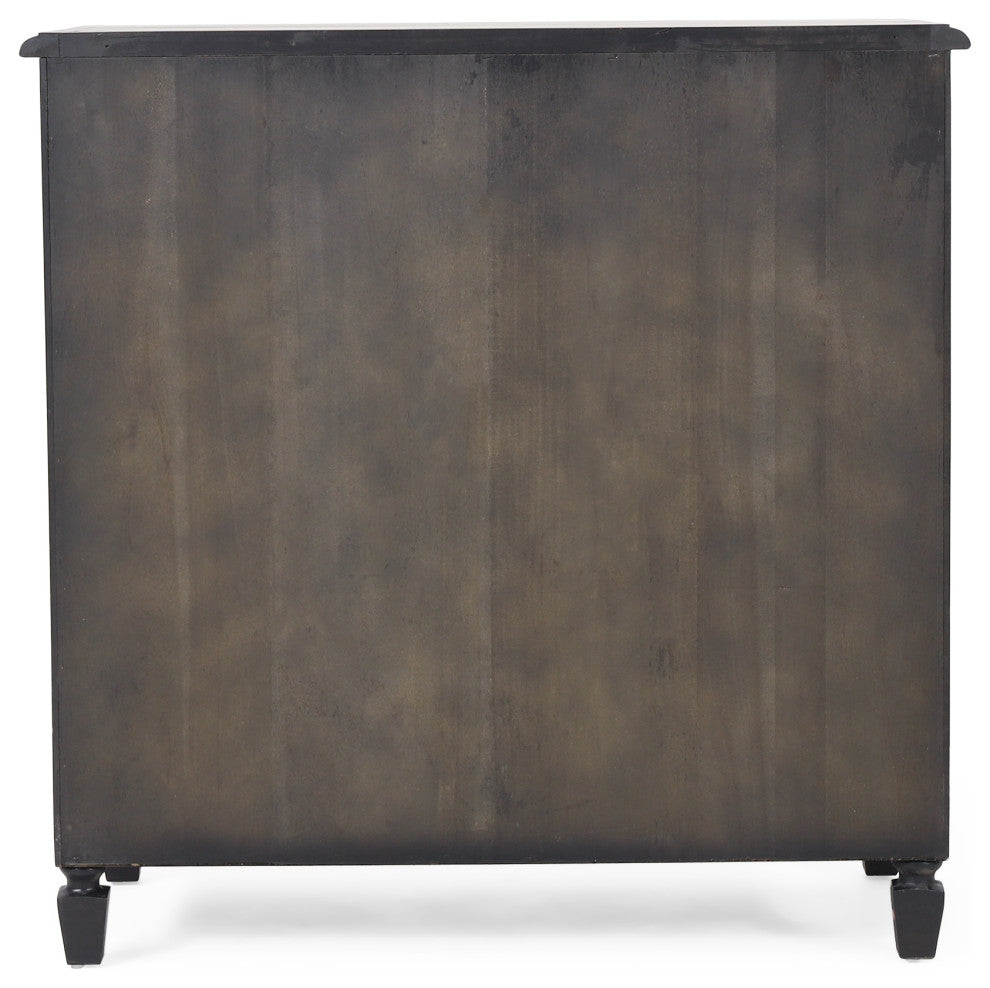 Pollards Rustic Acacia Wood and Cane 3 Drawer Dresser, Dark Gray