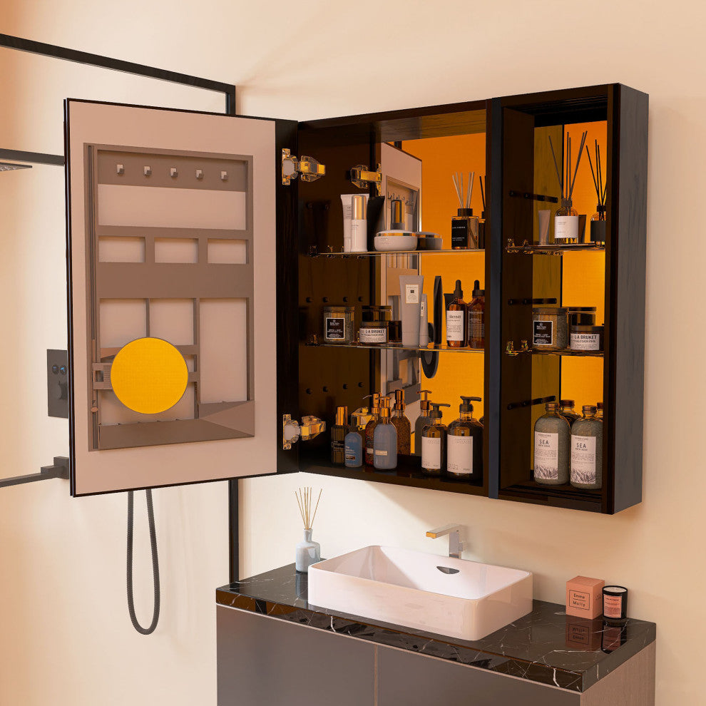30" Aluminum Surface Mount 1-door Medicine Cabinet with Mirror and LED Lights