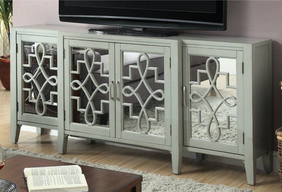Antique Gray TV Stand with 4 Doors