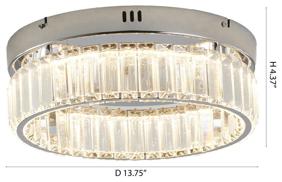 1-Light Chrome Dimmable LED Flush Mount With Clear Crystals
