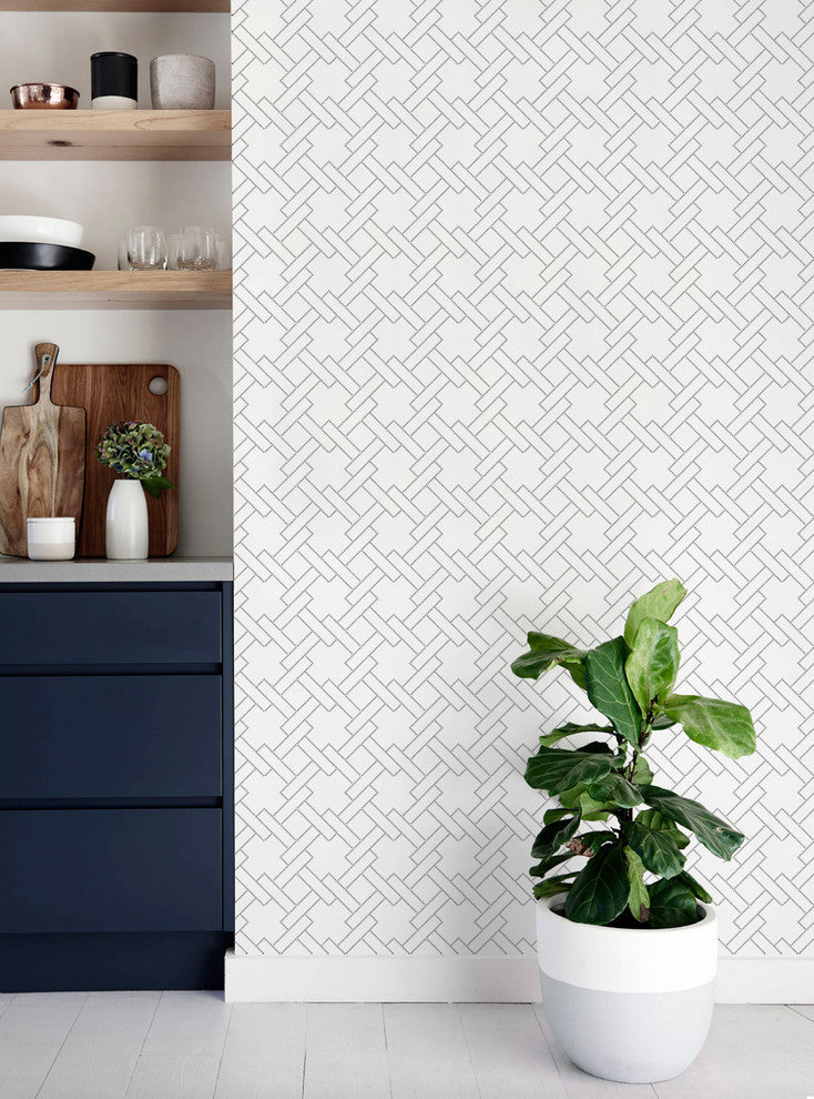 Square Links Geometric Pattern Peel and Stick Vinyl Wallpaper , 24"w X 108"h