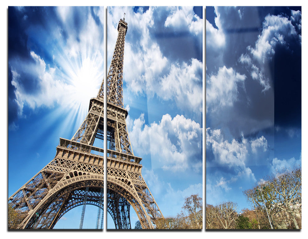 "Eiffel Under Blue Sky" Photography Metal Wall Art, 3 Panels, 36"x28"