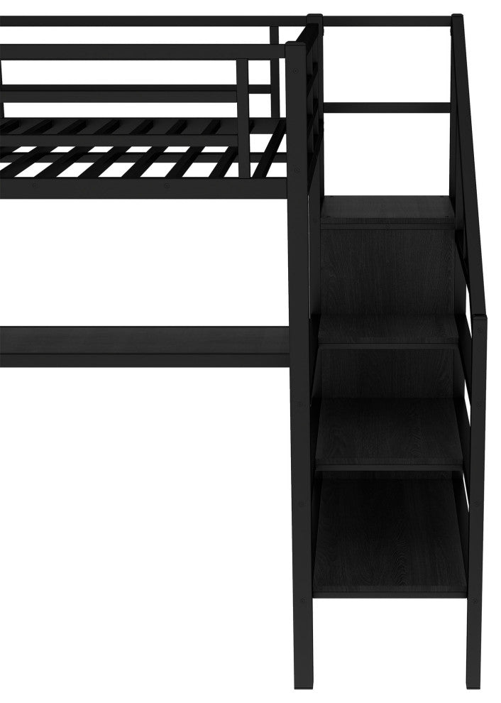 Gewnee Full Size Loft Bed with L-shaped Desk and USB