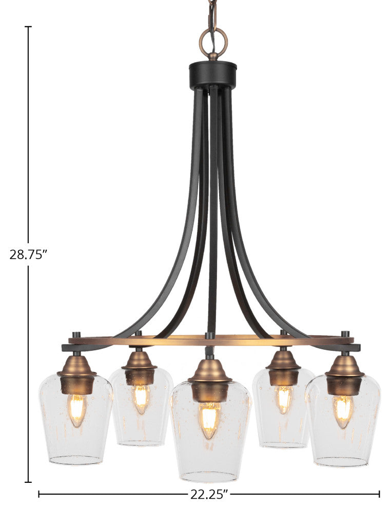 Paramount 5-Light Chandelier, Matte Black & Brass, 5" Clear Bubble Glass
