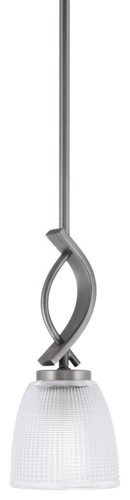 Cavella 1-Light Stem Hung Mini Pendant, Graphite, 5" Clear Ribbed Glass