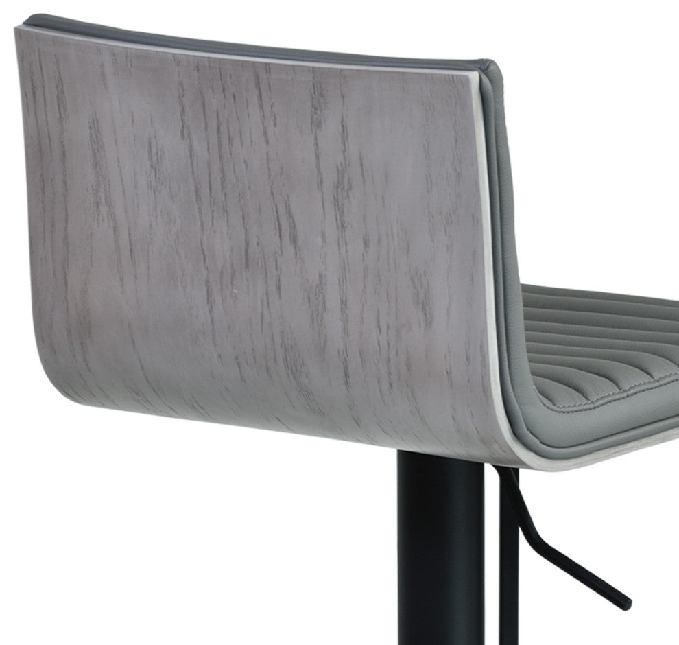 Gray Faux Leather Armless Swivel Bar Stool With Black Metal Base