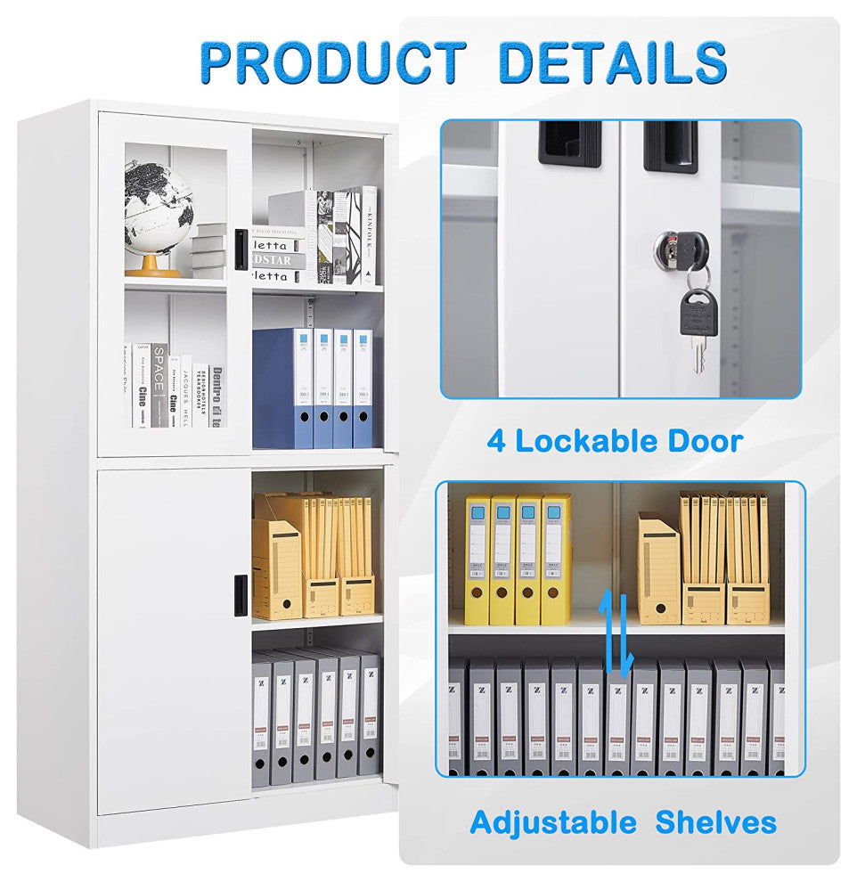 Metal Storage Cabinet 71" Cabinet, Locking Door & 2 Adjustable Shelves, Whtie