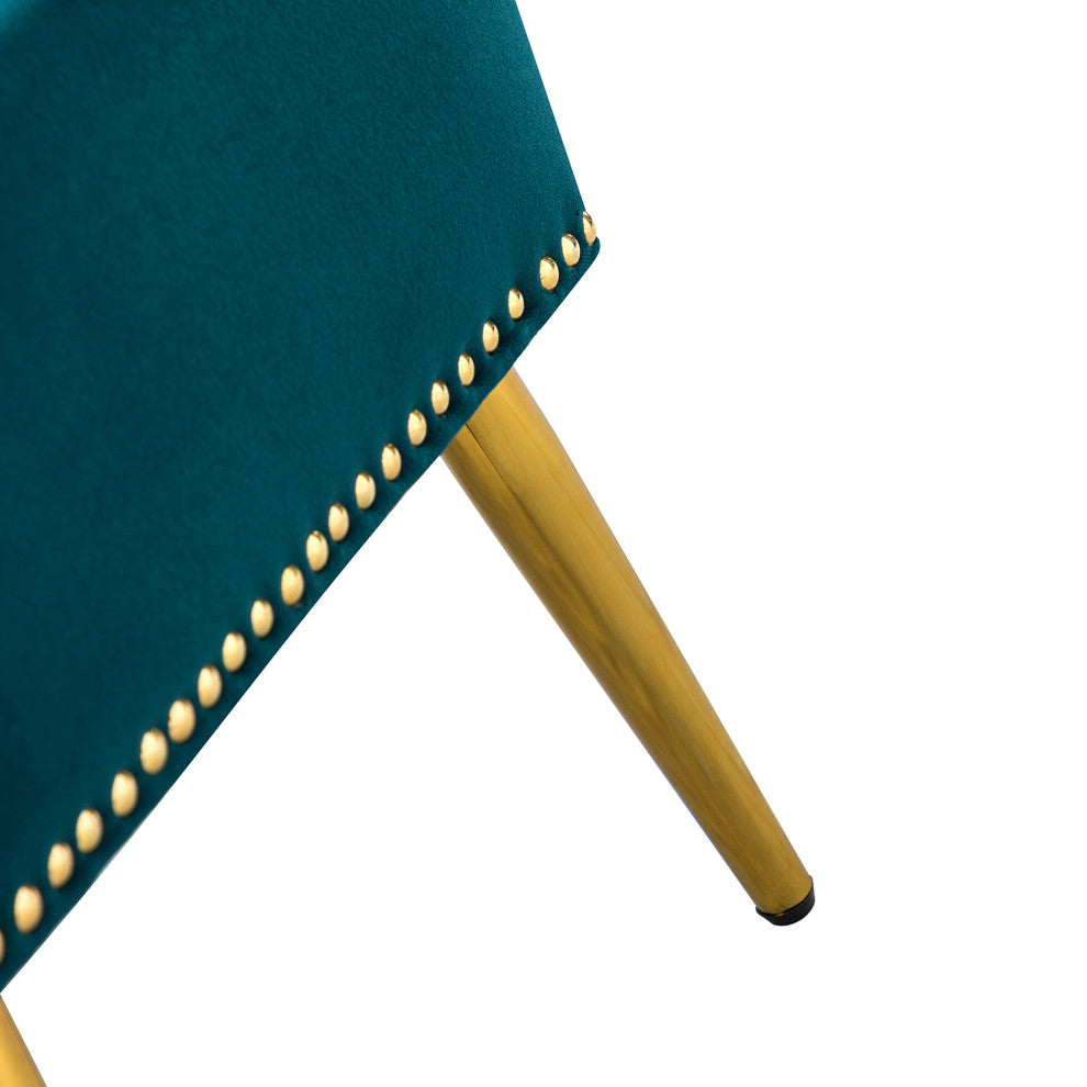 Button-tufted Storage Bench with Nailhead Trim, Teal