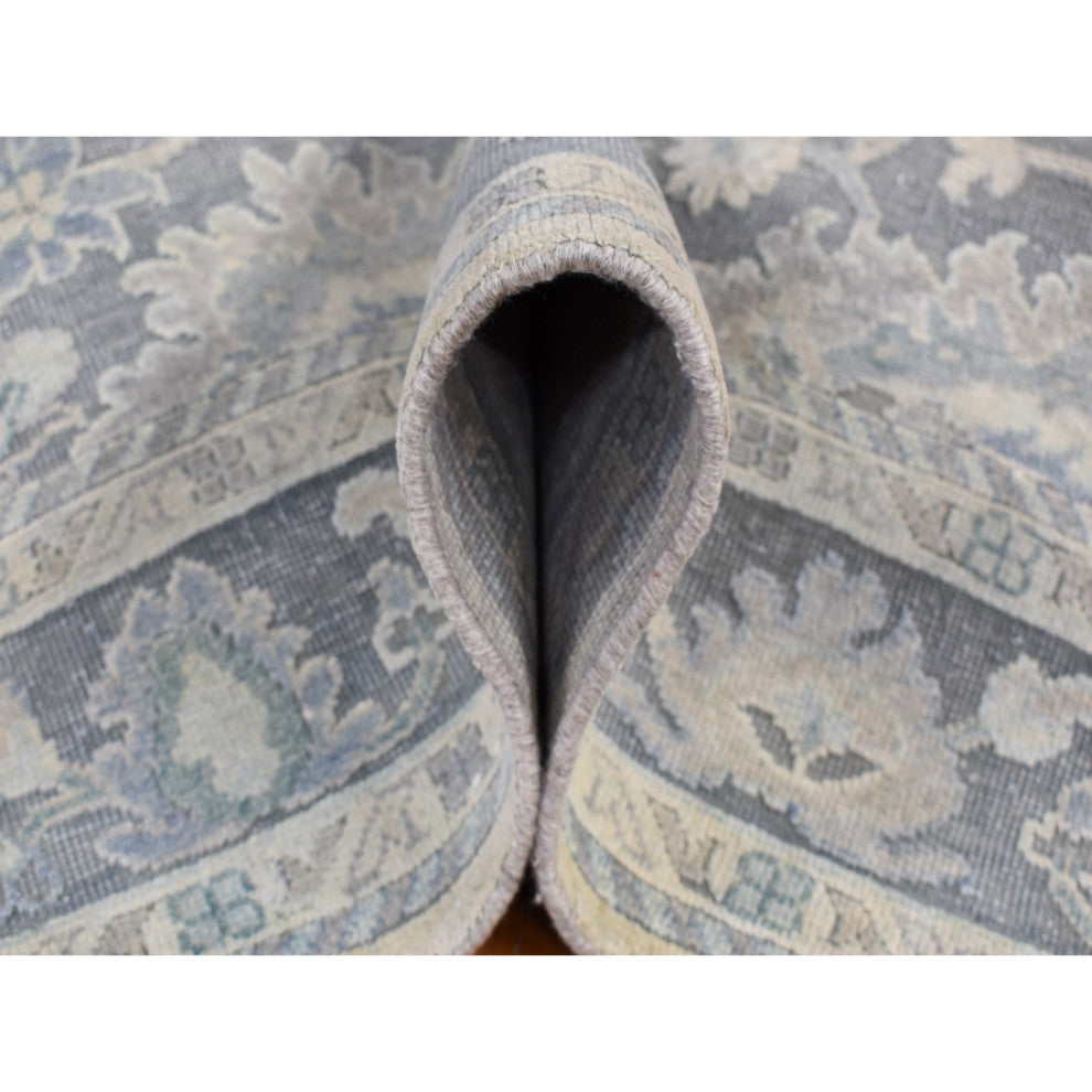 Battleship Gray Hand Knotted Oushak Influence Pure Silk With Wool Rug 8'1"x10'