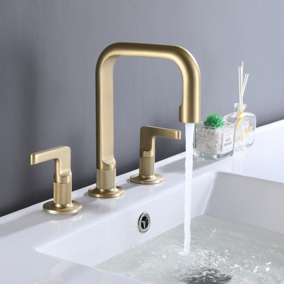 Deck Mounted Widespread Dual Handles Bathroom Sink Faucet, Brushed Gold