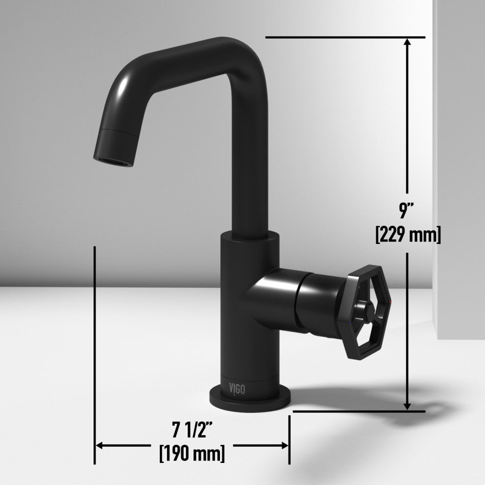 VIGO Ruxton 9" H Single Handle Single Hole Bathroom Faucet, Matte Black, Without Extras