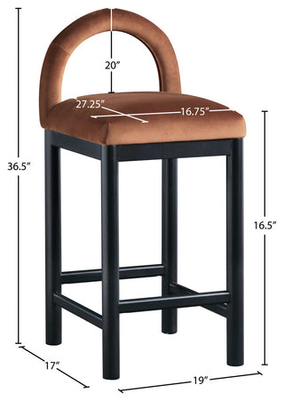 Conrad Upholstered Bar and Counter Stool, Cognac, Velvet, Black