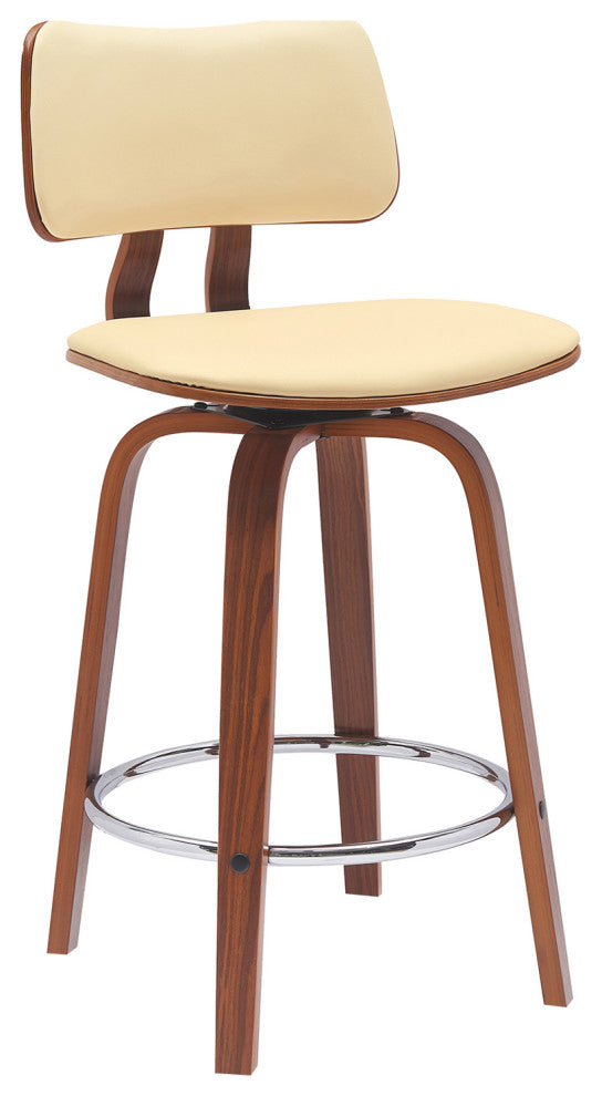 Pico Swivel Walnut Wood Stool, Cream Faux Leather With Chrome, 26"